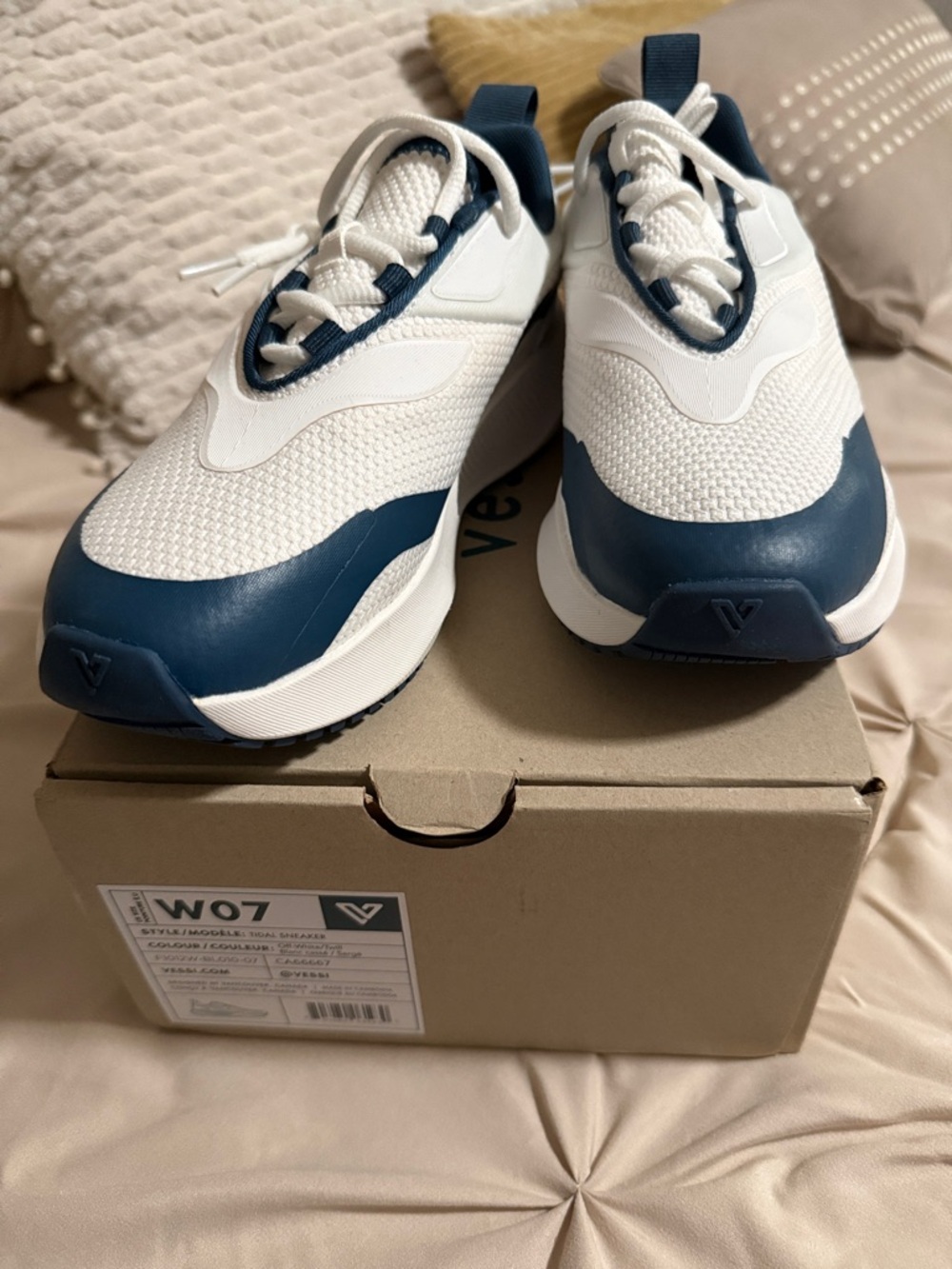 Vessi White and Navy Women's Waterproof Trainer